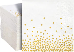 100 Pack Disposable White and Gold Paper Cocktail Napkins for Wedding Reception, - Picture 1 of 12
