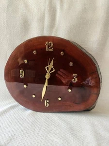 Handmade Clock Live Edge Wooden Clock High Gloss Brass Hands and Numbers 10.5" - Picture 1 of 9