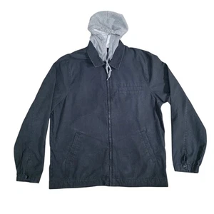 Volcom Men’s XXL Black Canvas Jacket Gray Hood Zip Front Workwear Bomber - Picture 1 of 6