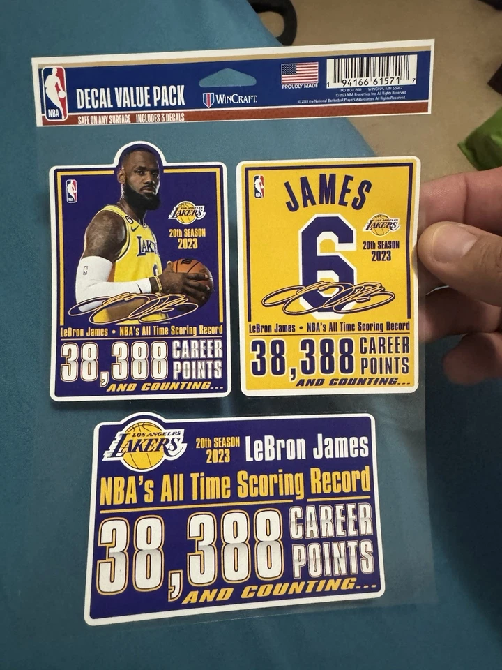 LEBRON JAMES LAKERS CALCOMANÍA MULTIUSO PAQUETE DE 3 NBA Score Record Foto 1 de 1