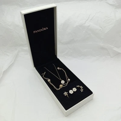 PANDORA Set | 2 Halsketten , 2 Ringe ,Ohrringe | 925er Silber & Zirkonia | + Box - Bild 1 von 4