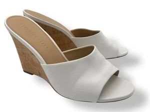 Veronica Beard Dali Slip On Size 10 High Heel Cork Sandals EUC Leather White - Picture 1 of 8
