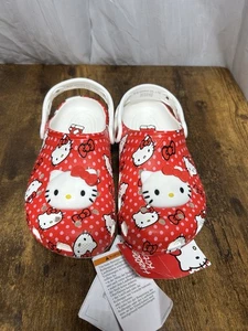 HELLO KITTY CROCS Size J2 Kids Girls Red Classic Clog Polka Dots Slip On Sanrio - Picture 1 of 8