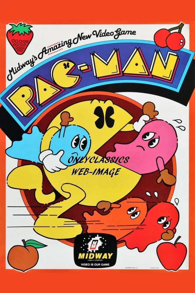 Póster 1980 Pac-Man 12x18 icónico videojuego de colección de cultura pop de Midway Namco Foto 1 de 1