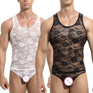 Fashionable Men's Lace Sleeveless U Neck Shirt Be the Center of Attention - Picture 1 of 28