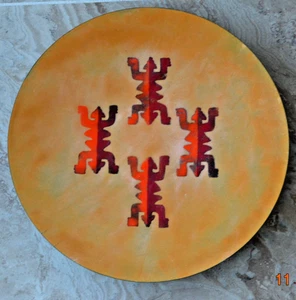 Großes Emaille Kupfer Tablett mit rundem Fuß signiert Handarbeit Bovano Cheshire Conn - Bild 1 von 10