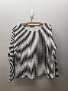 M&S Blouse Top Women's Size 16 White Black Striped Ultra Soft Cotton Long Sleeve - Picture 1 of 7