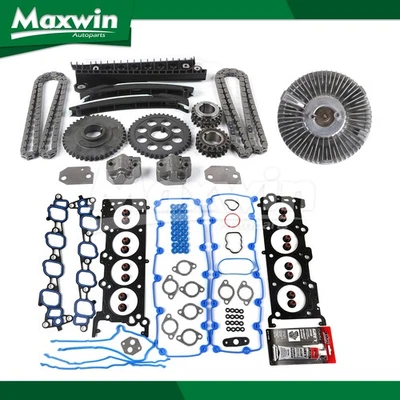Head Gasket Set Timing Chain Kit Fan Clutch Fit 2004 Ford E-350 Super Duty 5.4L Foto 1 de 4
