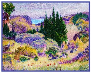 Henri-Edmond Cross Delacroix Cypresses in April Counted Cross Stitch Chart - Picture 1 of 8