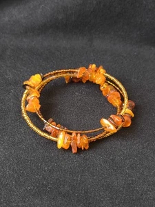 Ausgefallener Armreif Bernstein mit kl. Perlen kombiniert Gr. variabel Armband - Bild 1 von 9