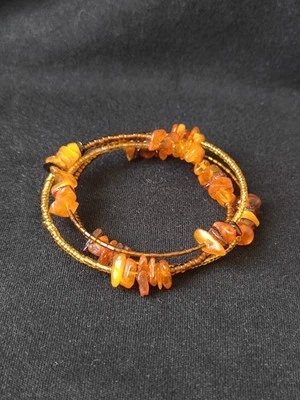 Ausgefallener Armreif Bernstein mit kl. Perlen kombiniert Gr. variabel Armband - Bild 1 von 4