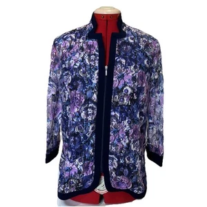 Fella Hamilton Lined Lace Jacket Blue Navy Purple Floral Semi Sheer Size 8 - Picture 1 of 8
