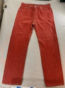 Levi's Vintage 501 Red Jeans Batwing USA MADE 36x32 Fits 35x32 High Rise - Picture 1 of 22