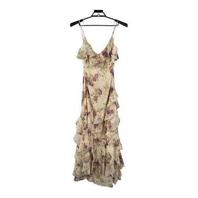 Vestido Lauren Ralph Lauren enrugado georgette floral gola V babado tamanho 14  - Imagem 1 de 4