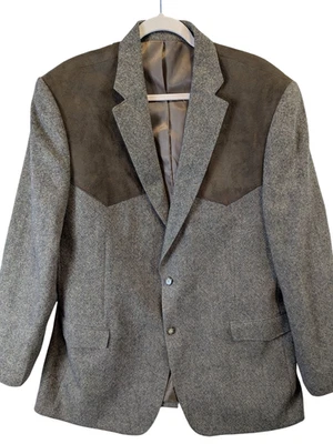 BAR WS 46L Blazer Occidental Abrigo Deportivo de Lana Marrón Gamuza Yugo Codo Parche Chaqueta Foto 1 de 4