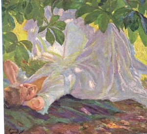 NEAR MINT..! CUCUEL...SENSUOUS LADY LOUNGING IN SHADE,"LIEGENDE" OLD POSTCARD - Picture 1 of 3