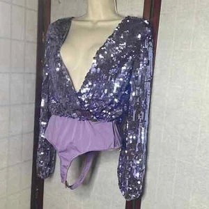MWT ASOS LONG SLEEVE SEQUINS CROSSOVER WRAP BODYSUIT SIZE 2 - Picture 1 of 5