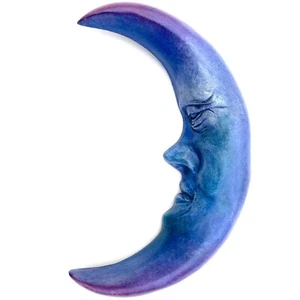Sleepy Purple Handmade Indoor Outdoor Crescent Moon Wall Sculpture by Claybraven - Picture 1 of 13