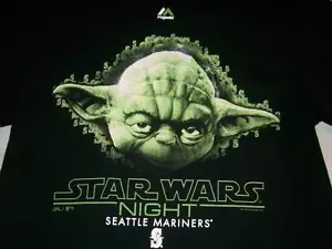 Yoda Seattle Mariners Star Wars Night Majestic Black T-shirt Men's Medium used - Picture 1 of 2