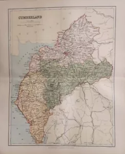 1895 Cumberland county map. Victorian. Carlisle, Whitehaven, Keswick. - Picture 1 of 6