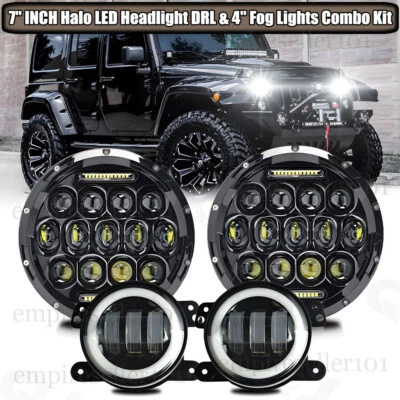 For Hummer H2 H3T 05-10 7" INCH Halo LED Headlight DRL&4" Fog Lights Combo Kit - Image 1 of 4