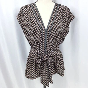 Max Studio Blouse Womens Size Medium V-Neck Peplum Tie Waist Cap Sleeve - Picture 1 of 8