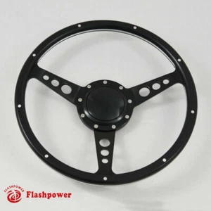 15" Black Forest Wood Steering Wheel 9 bolt w/ Horn Button Custom Hot rod - Foto 1 di 6