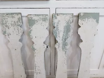 Antique Original Chippy White & Green Paint Wood Architectural Table Legs Corbel • 64.74$