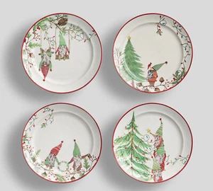 Pottery Barn Forest Gnome Stoneware Salad/Dessert Plates Set Of Four New In Box - Picture 1 of 11