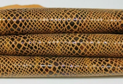 SNAKE PRINT ON TAN Italian Goatskin Goat leather skins hides 8sqf 0.8mm #A6918 - Image 1 of 4