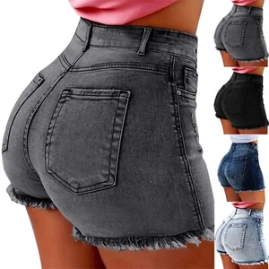 Plus Size Women High Waist Slim Fit Denim Shorts Ladies Summer Jeans Mini Pants - Picture 1 of 22