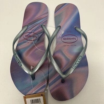 Havaianas Slim Iridescent Quiet 紫丁香拖鞋凉鞋女式 11/12 码全新 — 第 1/4 张图片