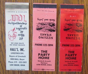 CUBIERTAS DE MATCHBOOK LOW MOOR, IOWA: LOTE DE 3 DIFERENTES FUNDAS VACÍAS -A - Imagen 1 de 1
