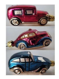 Germany Antique Car Shiny Christmas Ornaments 3 Different Colorful Cars German - Picture 1 of 10