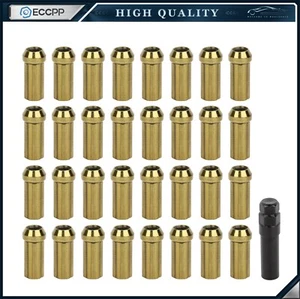 32 M14x1.5 Gold 7-Spline Lug Nuts + Key For Chevrolet  GMC Sierra 3500 Hummer H2 - Picture 1 of 12