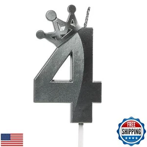 4th Birthday Candles for Cake, Number 4 Black Candles with Crown, 3D Design B - Picture 1 of 5