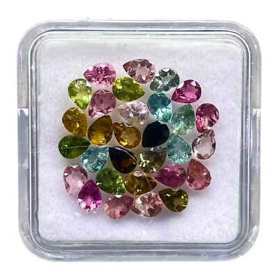 4.67 Natural Multi Color Tourmaline Lot 30 Pcs 4x3 mm Pear Cut Faceted Gemstones - Image 1 of 4