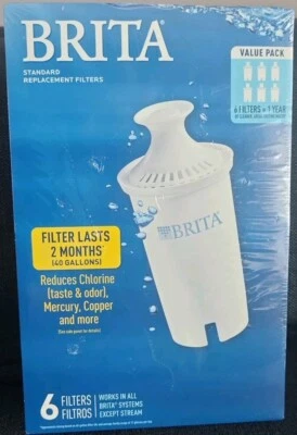 6 Pack Genuine Brita OEM Standard Water Filter Replacement Filters Pitchers 0B03 - Image 1 of 2