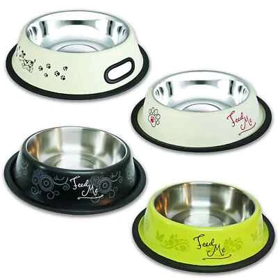 Edelstahl Futternapf Wassernapf mit Gummiring Hunde Katze Napf Freßnapf Muster - Bild 1 von 4