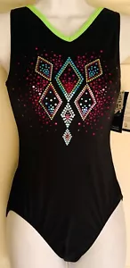 GK NEON SPARKLE LADIES LARGE BLACK GYMNASTICS DANCE TANK LEOTARD AL WAS $69.99! - Picture 1 of 6