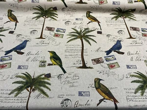 Amitie Song Birds Blue Green Palm Tree Drapery Upholstery Fabric By The Yard - Picture 1 of 5