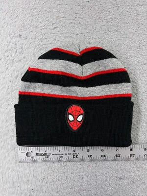 Gorro Spiderman Toque Juvenil Rojo Negro Gris Tejido Rayas Acrílico Mezcla Forrado Esquí Foto 1 de 4