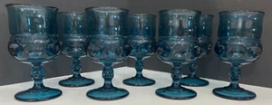 Set 7 calici vino blu imperiale corona del re in vetro Indiana vintage - Foto 1 di 9