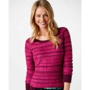 American Eagle Womens Size X-Small Pink Purple Fuzzy Mohair Wool Nordic Sweater - Picture 1 of 8