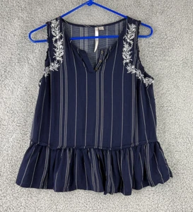 Lauren Conrad Navy Blue White Floral Print Stripe Ladies Blouse Size Small - Picture 1 of 8