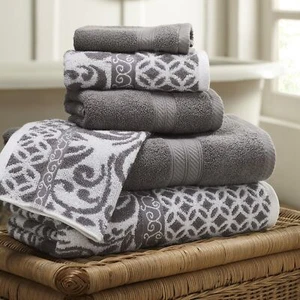 Modern Threads Trefoil Filigree 6-Piece Reversible Yarn Dyed Jacquard Towel S... - Picture 1 of 5