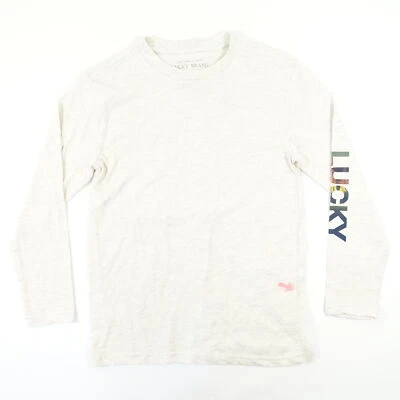 LUCKY BRAND BEIGE LARGE 14/16 FOUR LEAF CLOVER LIGHT TEE SWEATER GIRLS DEFECT - Imagem 1 de 4