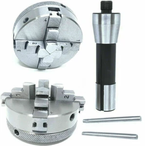 65mm 4 Jaw Self Centering 2"-1/2 Chuck With Reversible Jaws R8 Shank 7/16" UNF - Picture 1 of 6