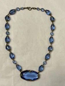 Collana vetro ceco tono argento blu bambino polvere retro aperto vintage - Foto 1 di 14