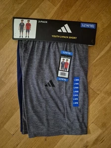 BRAND NEW! ADIDAS YOUTH LARGE (14-16) 2-PACK SHORTS, GRAY & NAVY, POCKETS! - Picture 1 of 5